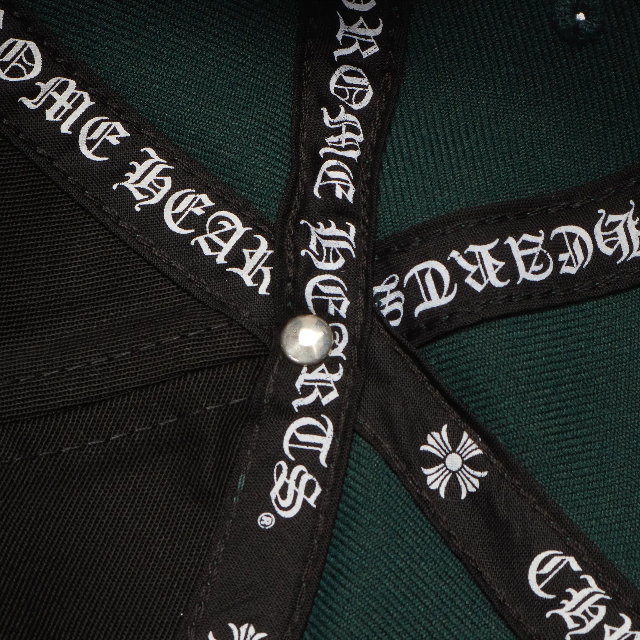 Detailed Inside View of Chrome Hearts Vintage CH Green Baseball Cap